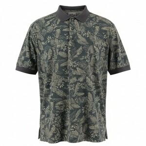 Cutter & Buck Mens Large Gray Pineapple Palm Leaf Print Cotton Blend Polo Shirt